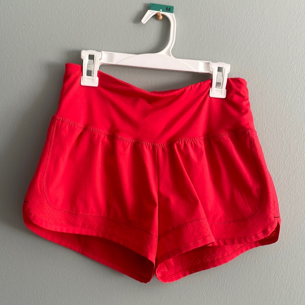Champion running shorts w/liner, size XS, color: orange red, zipper pocket
